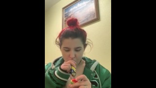 Shirtless Smoke Sesh with Red Head Slut