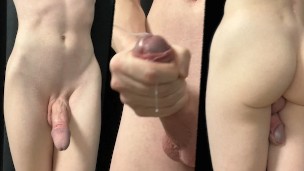Naked twink jerks off and cums a lot